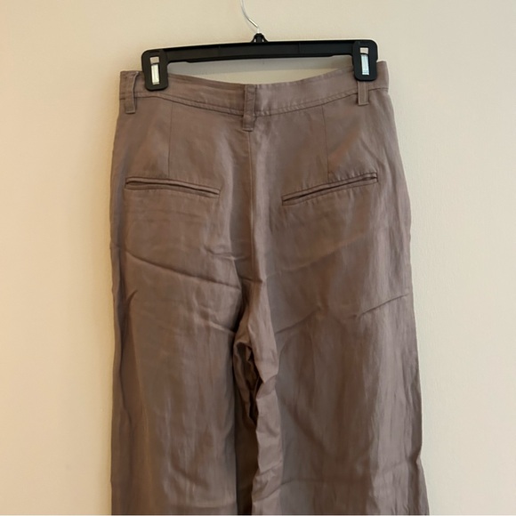 Anine Bing Carrie Wide Leg Linen Blend Pants Taupe Tan Pleated Size EU 34 Small - Picture 10 of 12